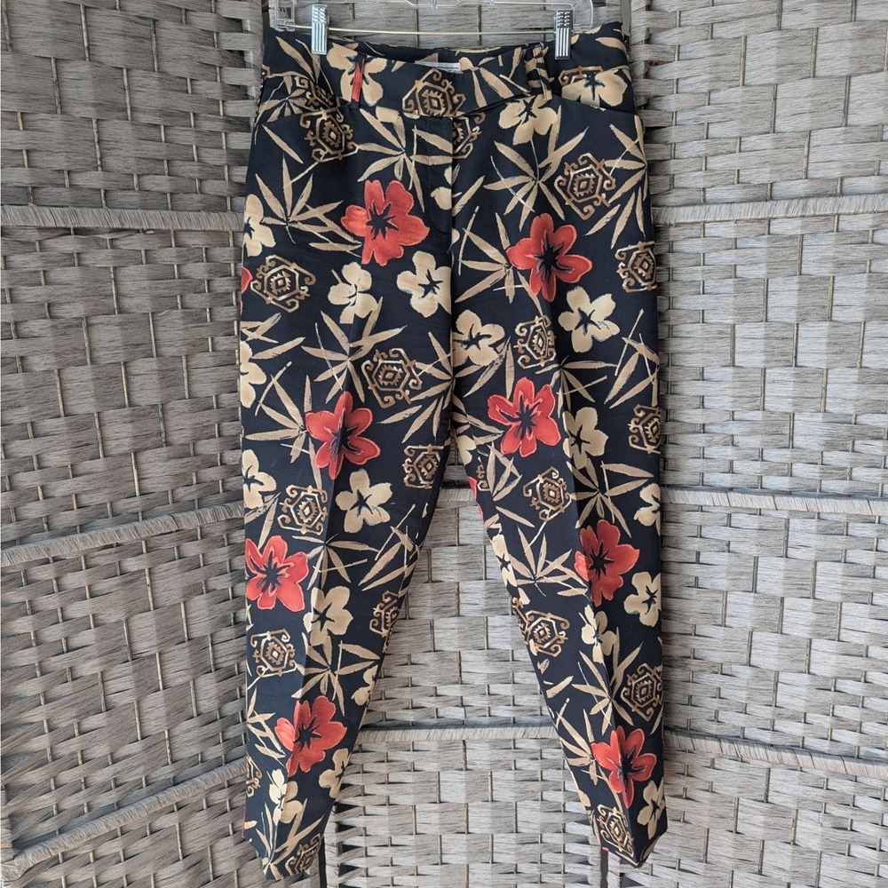 Talbots‎ Collection Tapered Pants Black Tropical Floral Silk Blend Womens Sz 12